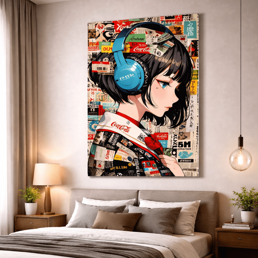Anime Girl with Headphones Canvas Wall Art - Memories Insite